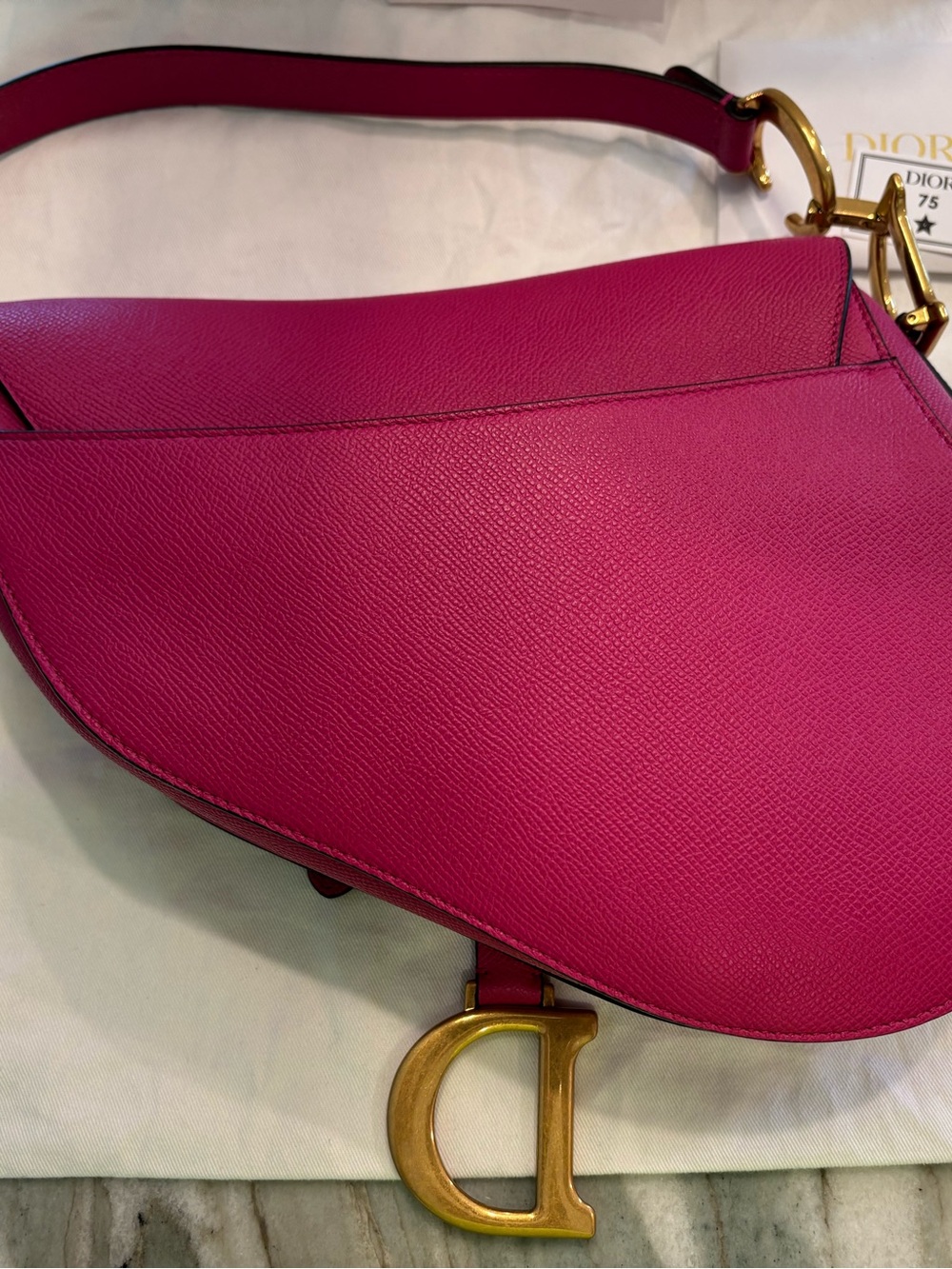 Dior Saddle Bag in Fuschia pink with Gold D Charm - Picture 5 of 7